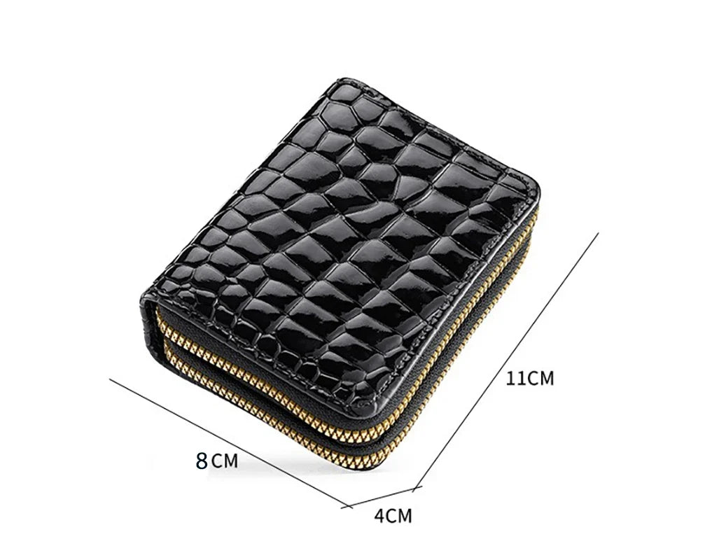 Compact Women's Double Zip Faux Leather Wallet with Cat Pattern and Card Holder