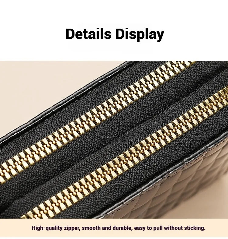 Compact Women's Double Zip Faux Leather Wallet with Cat Pattern and Card Holder