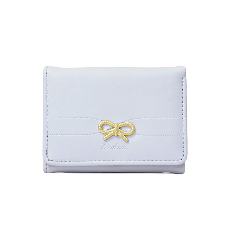Compact Wallet with Gold Bow and Triple Fold for Girls