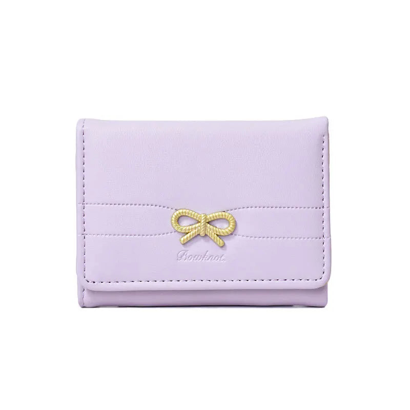Compact Wallet with Gold Bow and Triple Fold for Girls