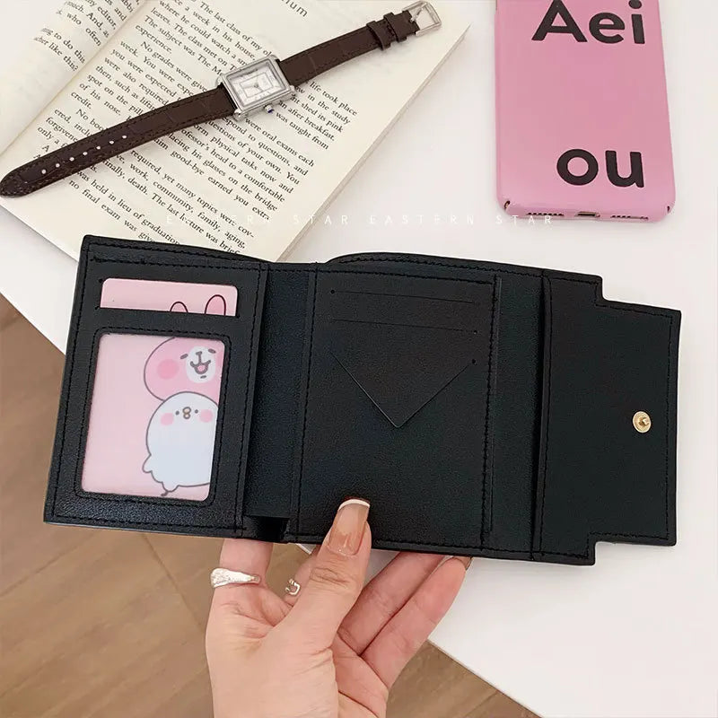 Compact Wallet with Gold Bow and Triple Fold for Girls