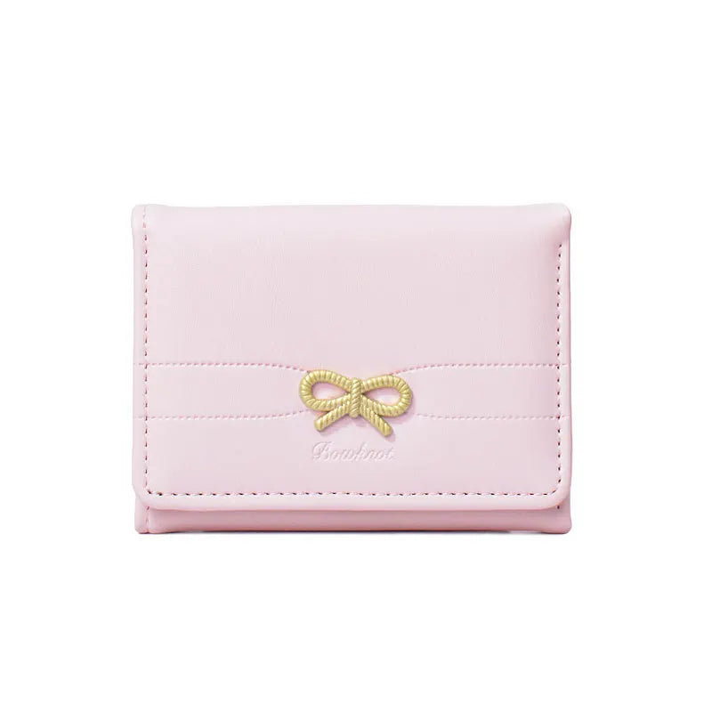 Compact Wallet with Gold Bow and Triple Fold for Girls