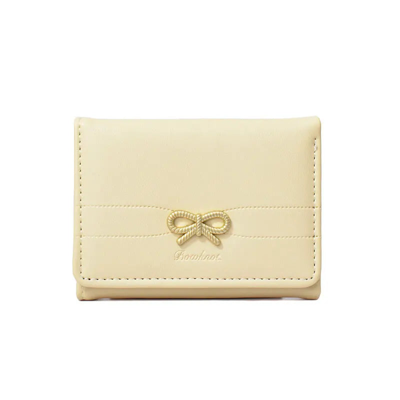 Compact Wallet with Gold Bow and Triple Fold for Girls
