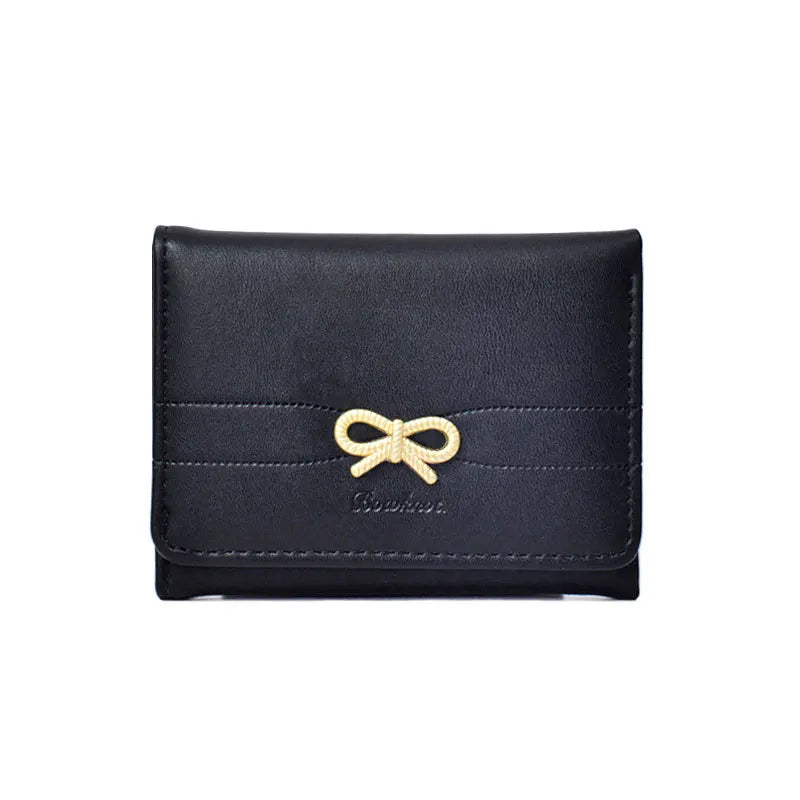 Compact Wallet with Gold Bow and Triple Fold for Girls