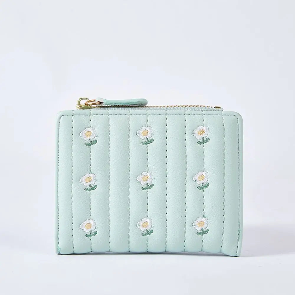 Compact PU Leather Wallet with Floral Pattern and Secure Zipper Closure