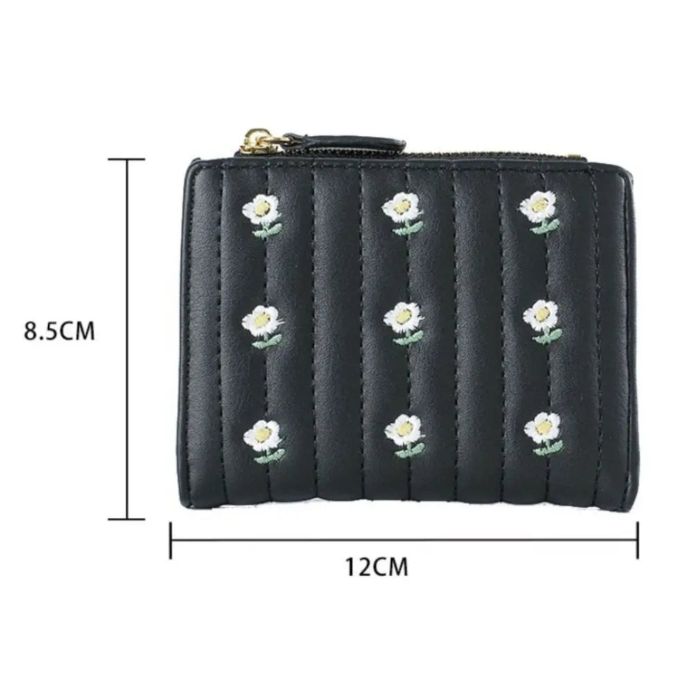 Compact PU Leather Wallet with Floral Pattern and Secure Zipper Closure