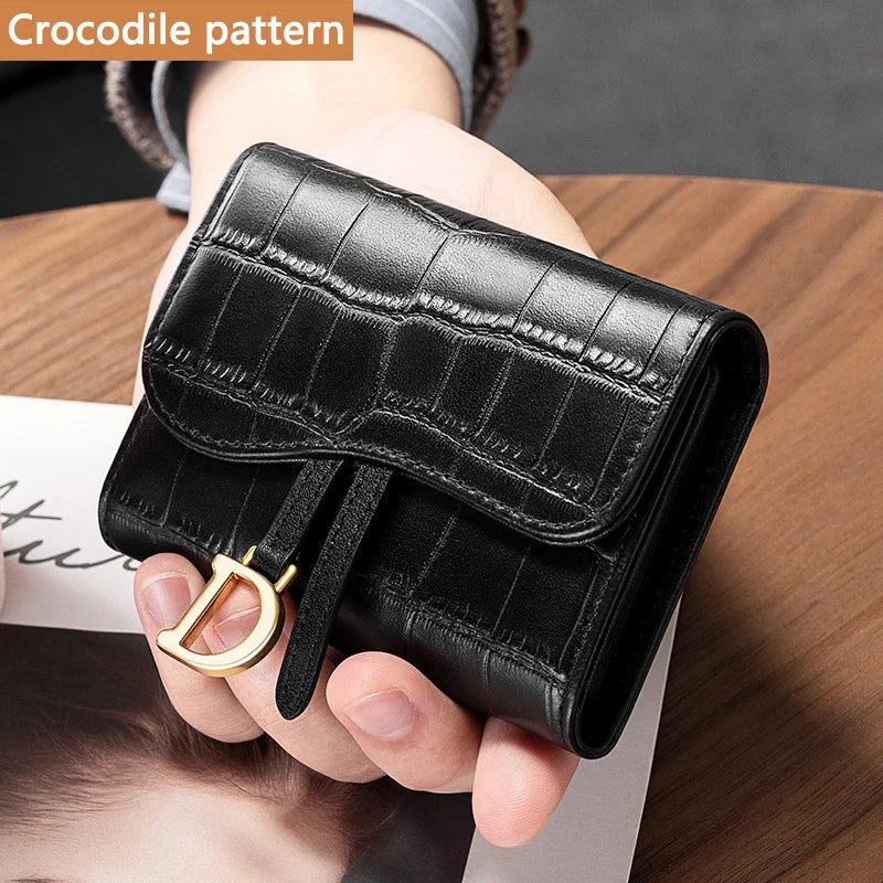 Genuine Leather Crocodile Effect Short Wallet – Unisex Mini Organizer