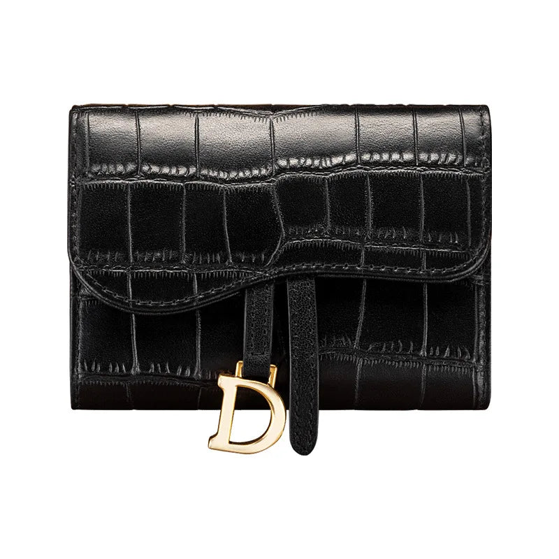Genuine Leather Crocodile Effect Short Wallet – Unisex Mini Organizer