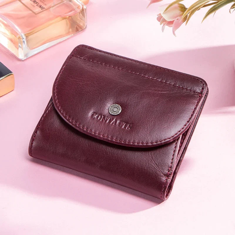 Genuine Leather Short Wallet for Women – Compact Mini Organizer