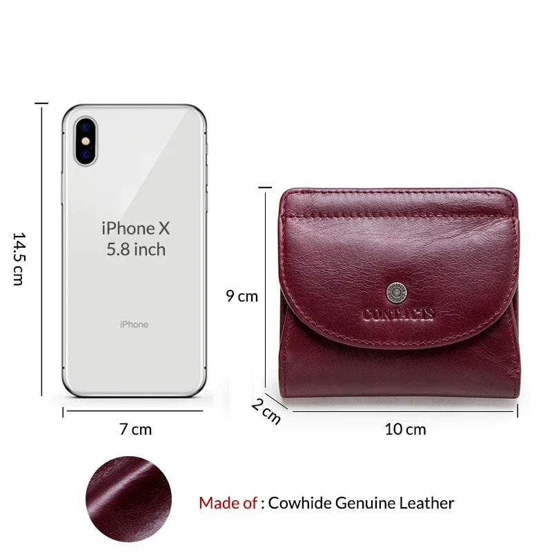 Genuine Leather Short Wallet for Women – Compact Mini Organizer