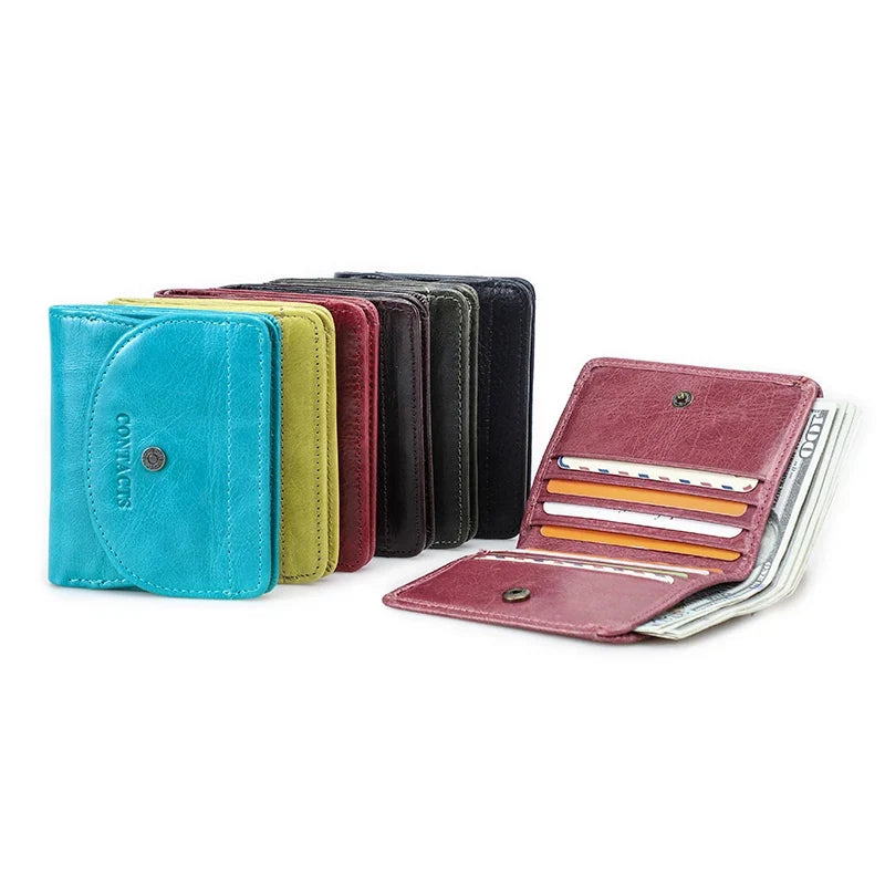Genuine Leather Short Wallet for Women – Compact Mini Organizer
