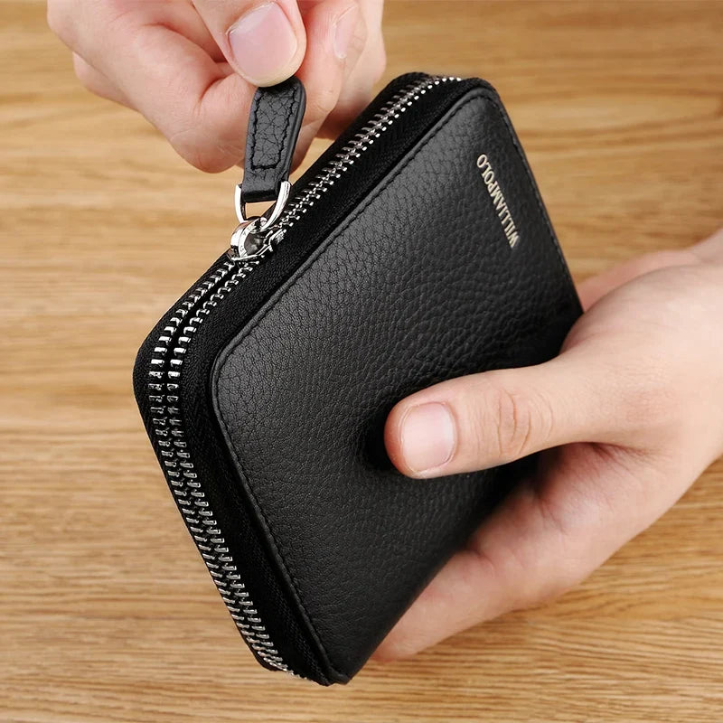 Compact Genuine Leather Zipper Wallet with Card Holder