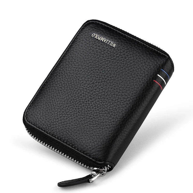 Compact Genuine Leather Zipper Wallet with Card Holder