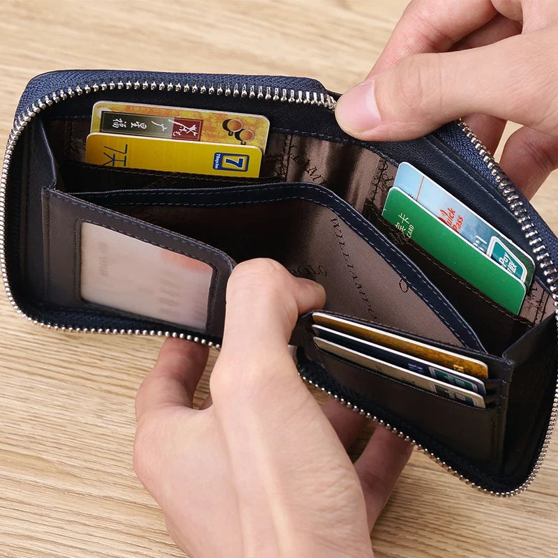 Compact Genuine Leather Zipper Wallet with Card Holder Image