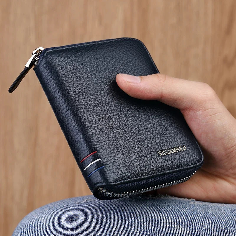 Compact Genuine Leather Zipper Wallet with Card Holder