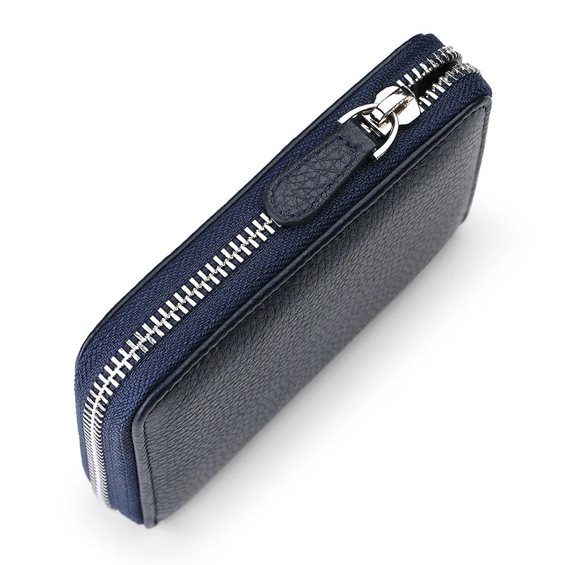 Compact Genuine Leather Zipper Wallet with Card Holder