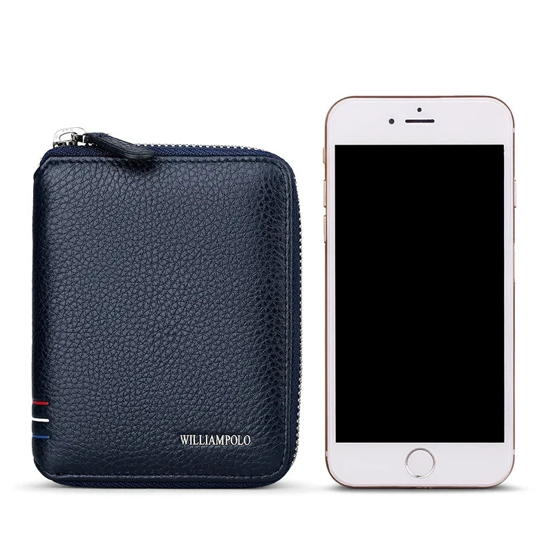 Compact Genuine Leather Zipper Wallet with Card Holder
