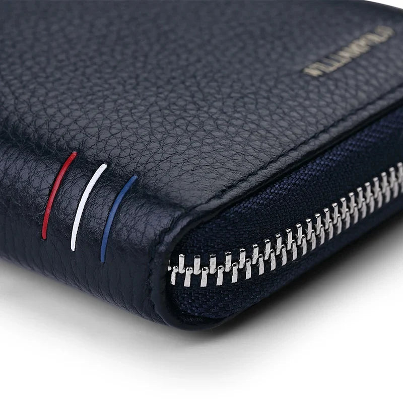 Compact Genuine Leather Zipper Wallet with Card Holder
