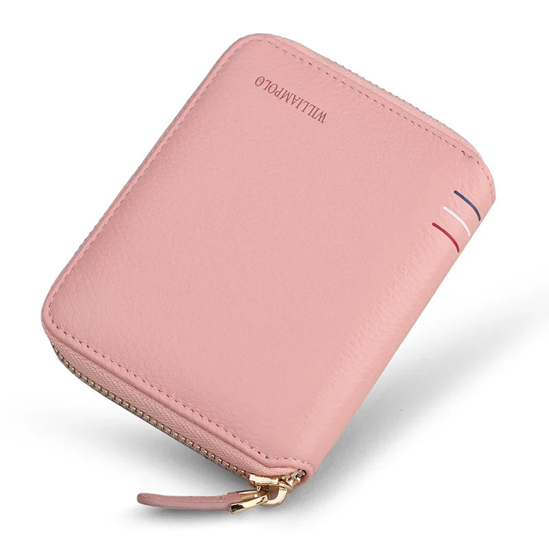 Compact Genuine Leather Zipper Wallet with Card Holder