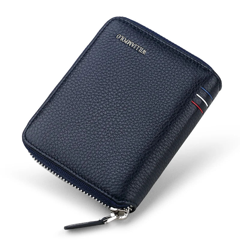 Compact Genuine Leather Zipper Wallet with Card Holder