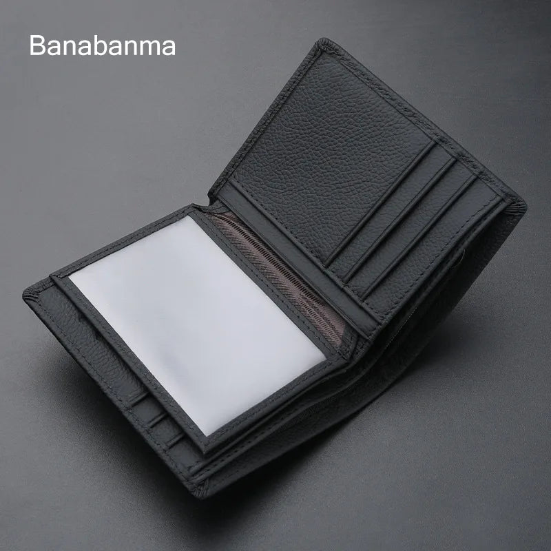 Compact Genuine Leather Men's Wallet with Card Holder and Multi-Function Compartments