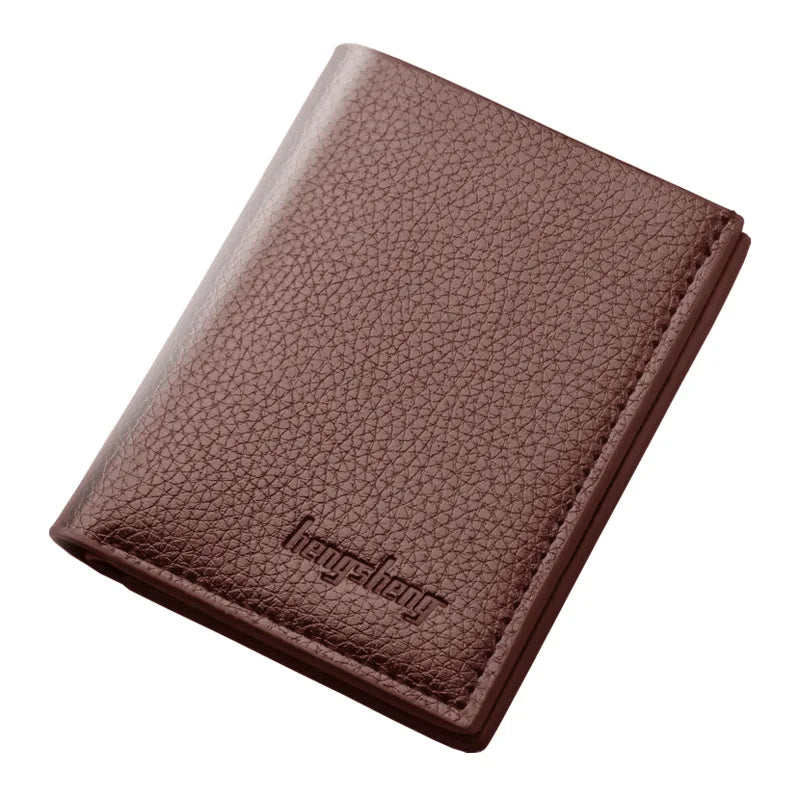 Compact Genuine Leather Men's Wallet with Card Holder and Multi-Function Compartments