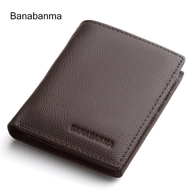 Compact Genuine Leather Men's Wallet with Card Holder and Multi-Function Compartments
