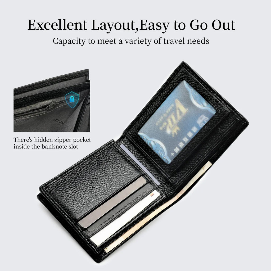 Compact Genuine Leather Men's Wallet with Card Holder and Stylish Compartments