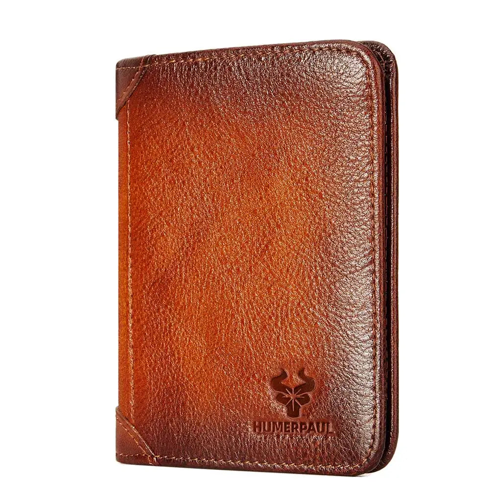 Men's Genuine Leather RFID Compact Trifold Wallet with Card Holder and Compartments