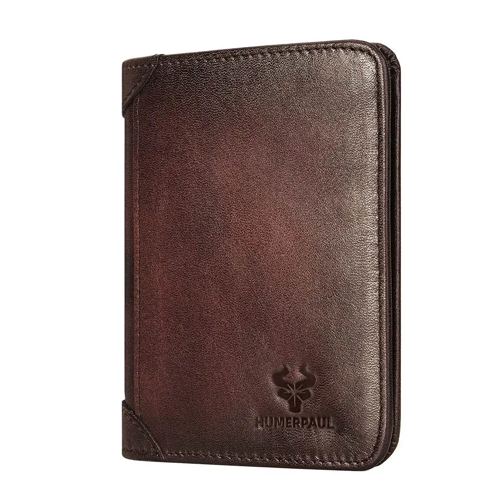 Men's Genuine Leather RFID Compact Trifold Wallet with Card Holder and Compartments