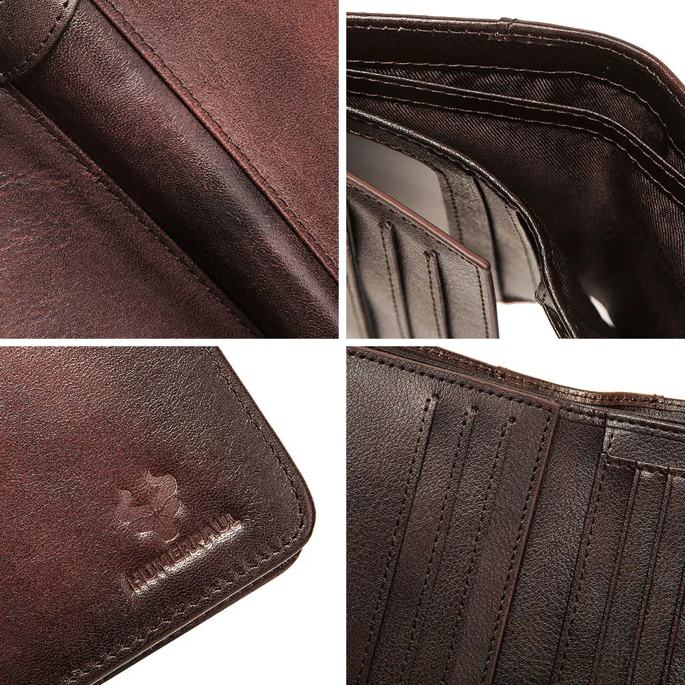 Men's Genuine Leather RFID Compact Trifold Wallet with Card Holder and Compartments