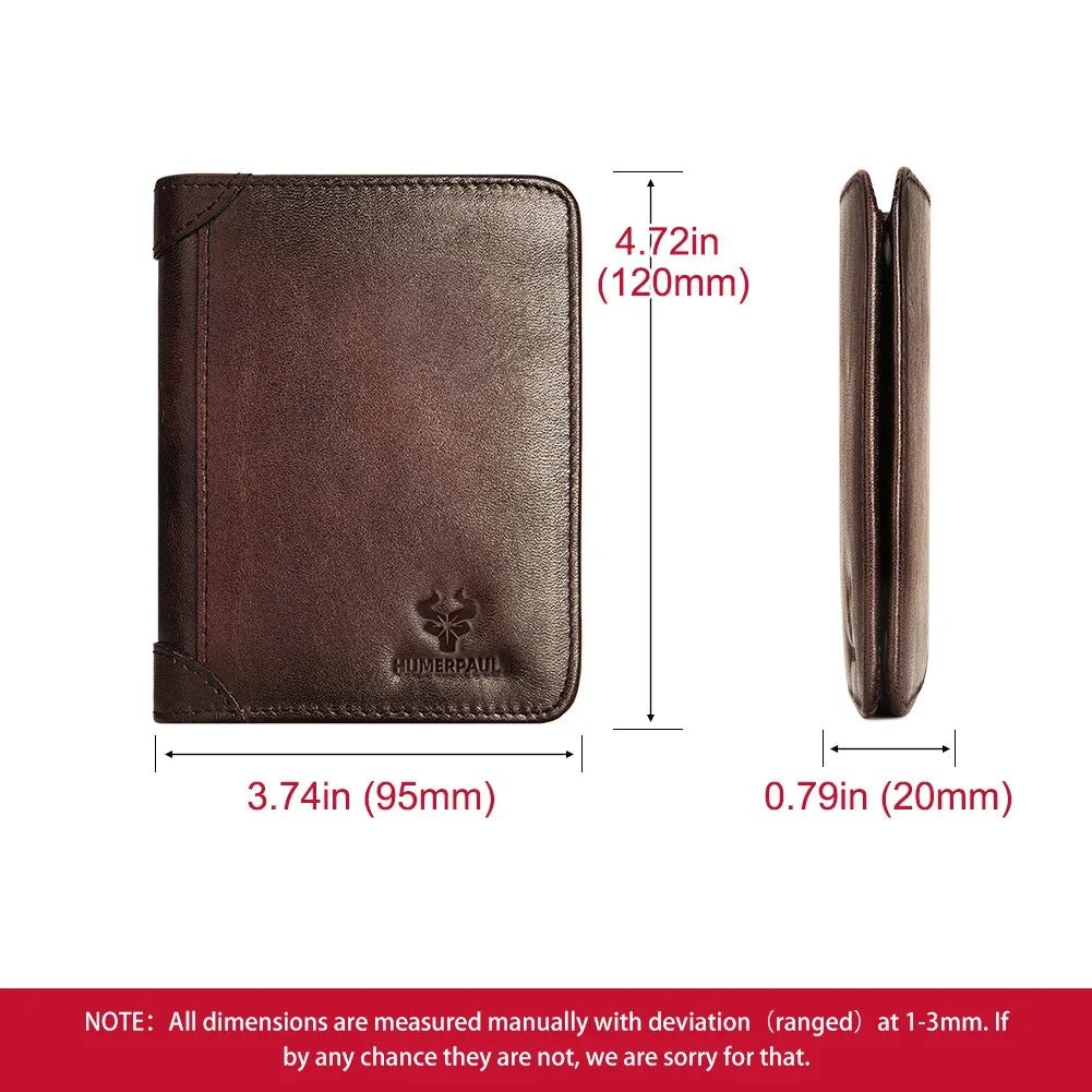 Men's Genuine Leather RFID Compact Trifold Wallet with Card Holder and Compartments
