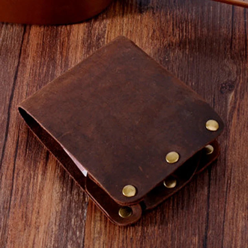 Genuine Leather Wallet for Men – Short Leather Wallet with Rivets, Card Holder and Coin Pocket
