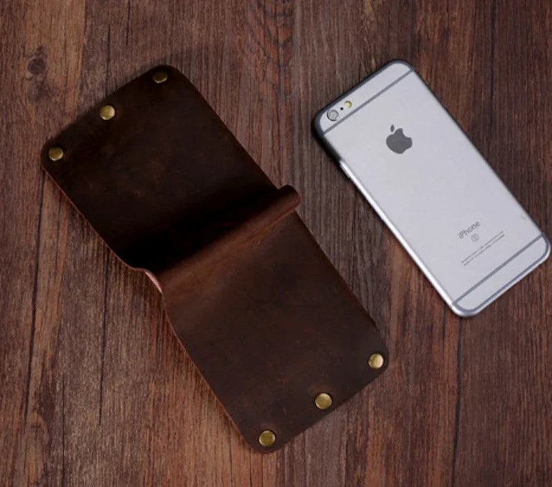Genuine Leather Wallet for Men – Short Leather Wallet with Rivets, Card Holder and Coin Pocket