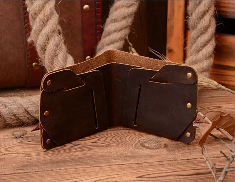 Genuine Leather Wallet for Men – Short Leather Wallet with Rivets, Card Holder and Coin Pocket