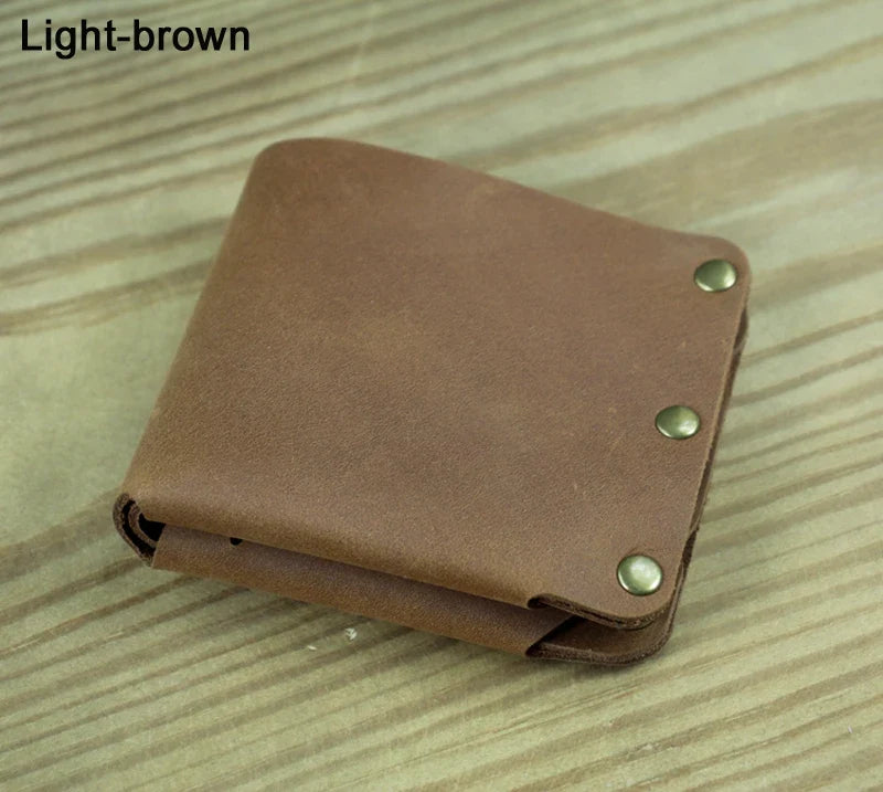 Genuine Leather Wallet for Men – Short Leather Wallet with Rivets, Card Holder and Coin Pocket