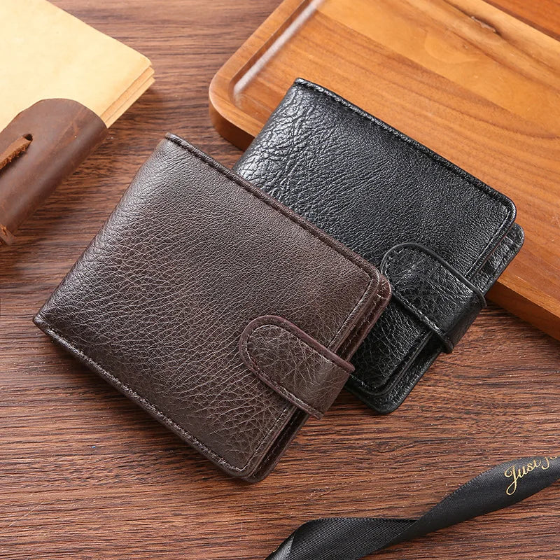 PU Leather Wallet for Men – Slim Bifold Wallet with Card Holder, Coin Pocket, and Buckle Closure