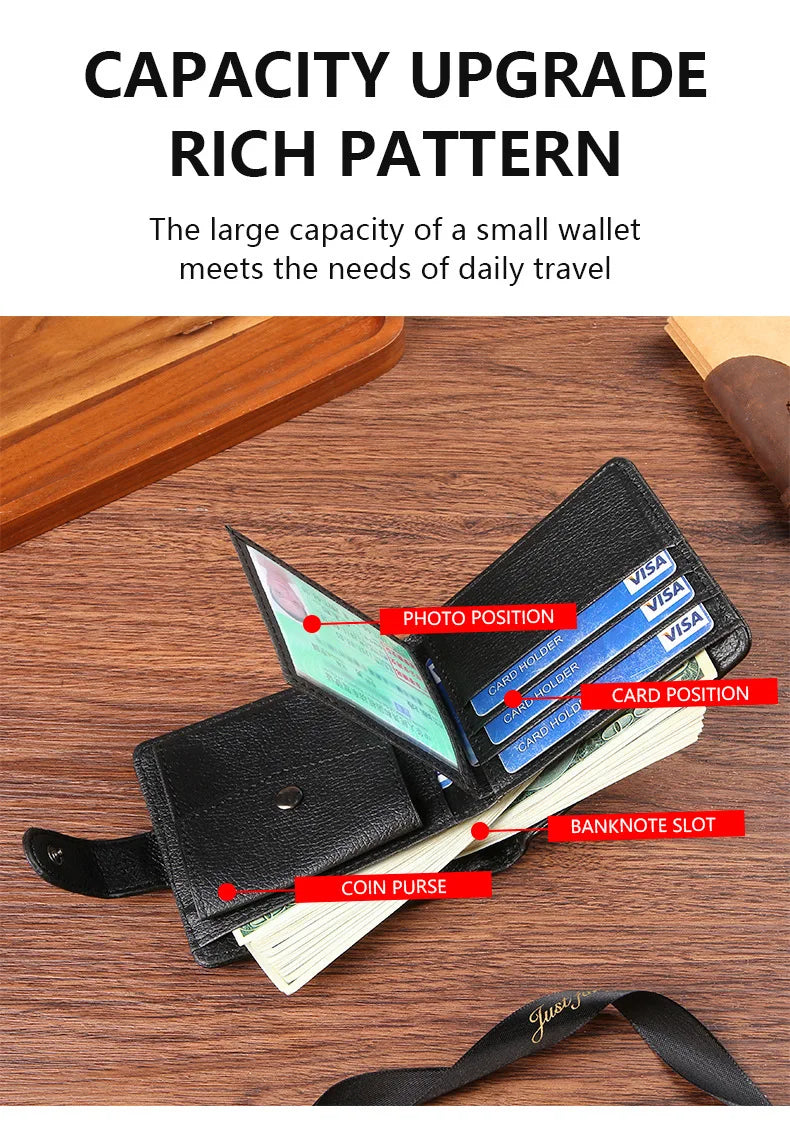 PU Leather Wallet for Men – Slim Bifold Wallet with Card Holder, Coin Pocket, and Buckle Closure