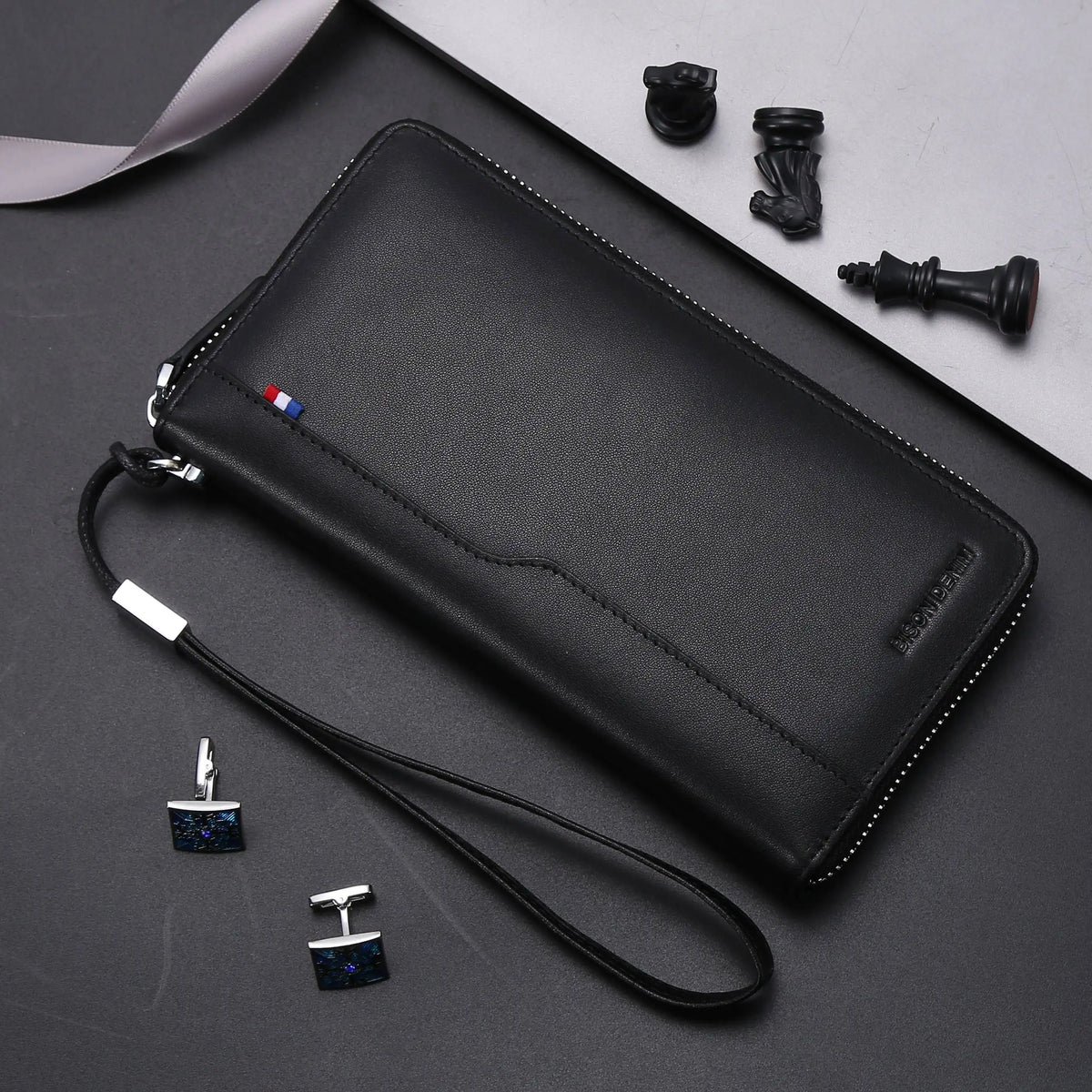 Genuine Leather Long Wallet – RFID Wallet with Zipper, Card Holder, and Coin Pocket