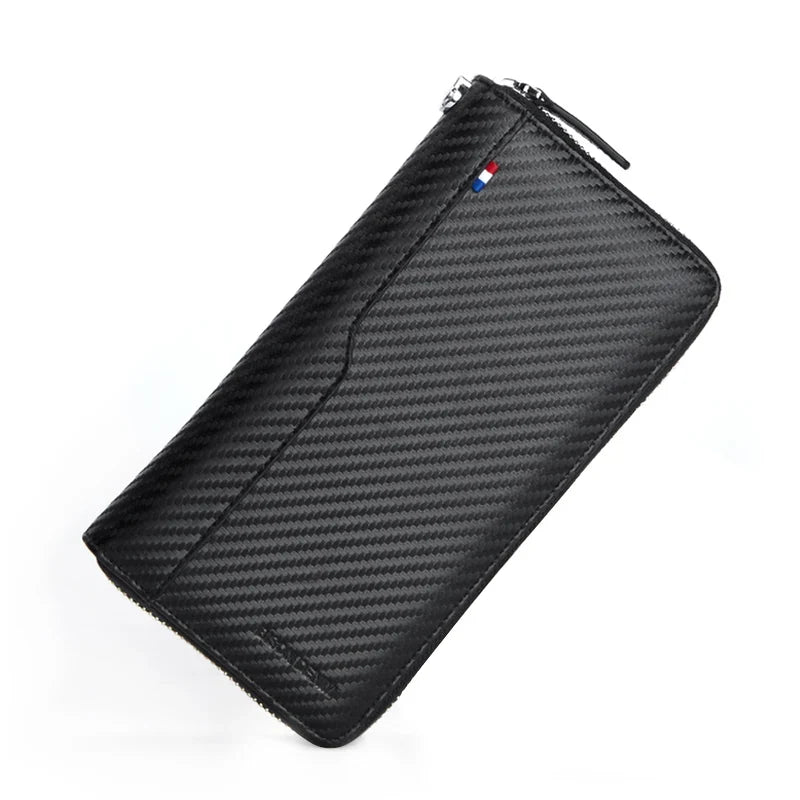 Genuine Leather Long Wallet – RFID Wallet with Zipper, Card Holder, and Coin Pocket