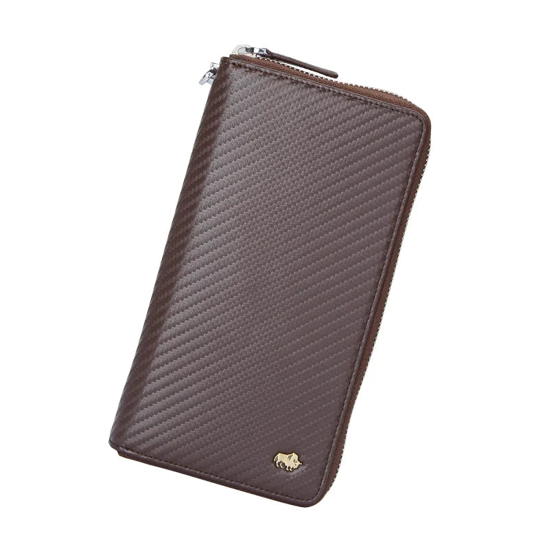 Genuine Leather Long Wallet – RFID Wallet with Zipper, Card Holder, and Coin Pocket