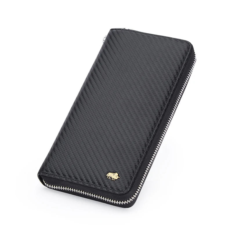 Genuine Leather Long Wallet – RFID Wallet with Zipper, Card Holder, and Coin Pocket