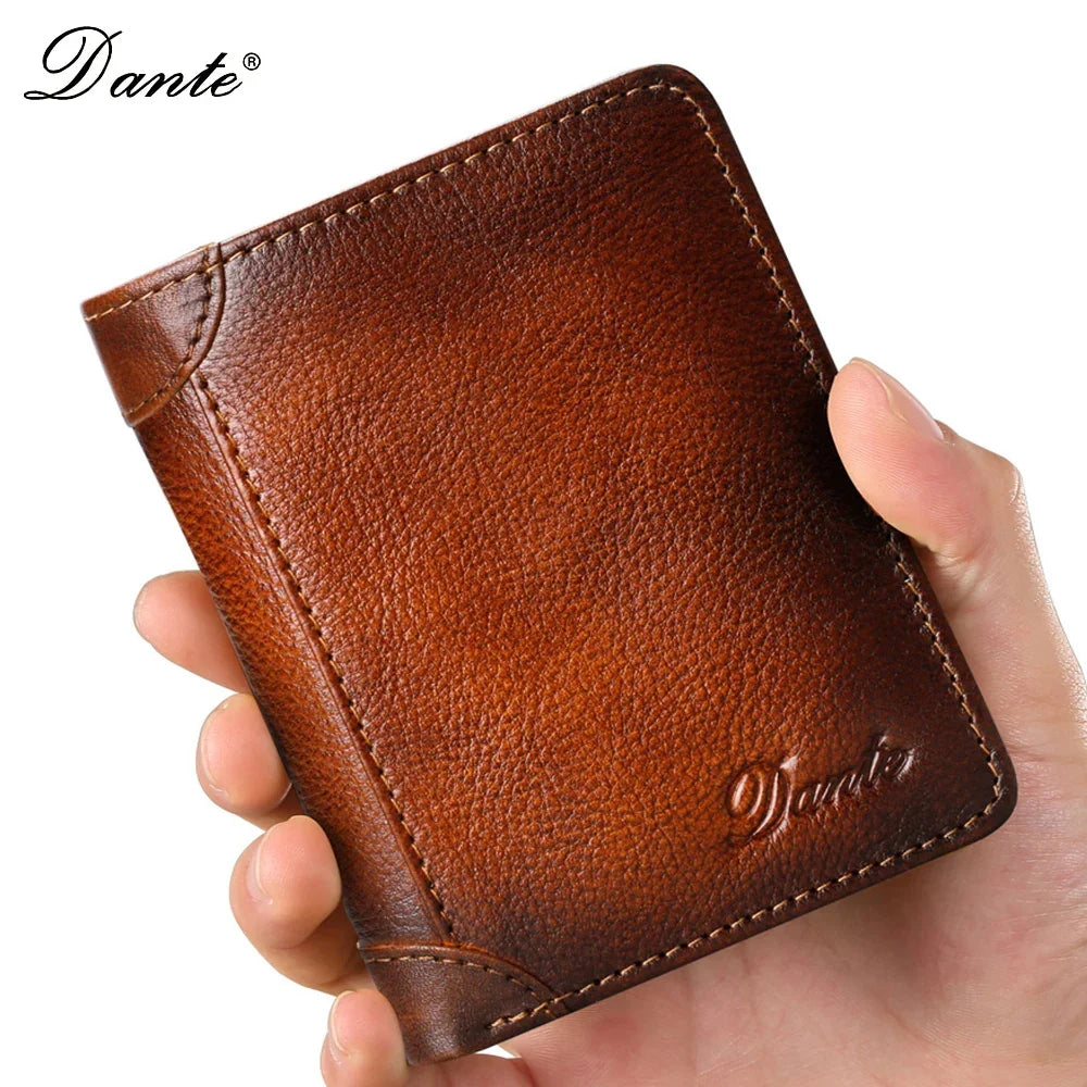 Genuine Leather Wallet for Men – RFID Theft Protection, Retro, Multi-Function with Bill Clips