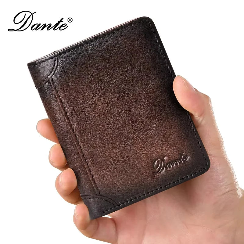Genuine Leather Wallet for Men – RFID Theft Protection, Retro, Multi-Function with Bill Clips