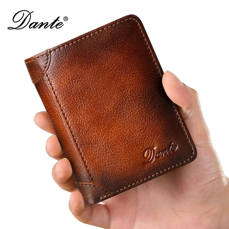 Genuine Leather Wallet for Men – RFID Theft Protection, Retro, Multi-Function with Bill Clips