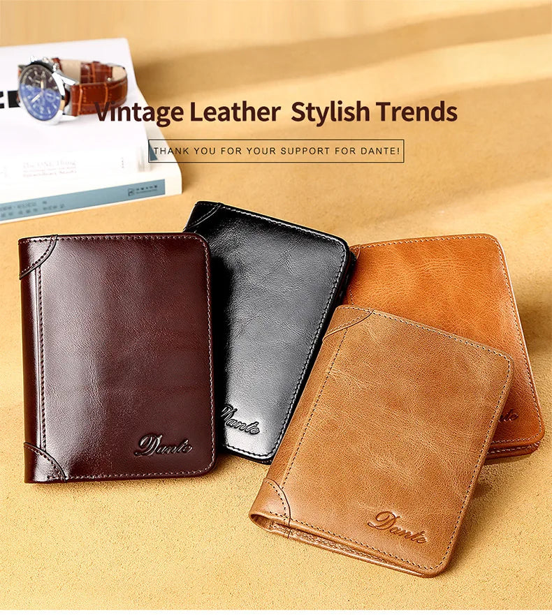 Genuine Leather Wallet for Men – RFID Theft Protection, Retro, Multi-Function with Bill Clips