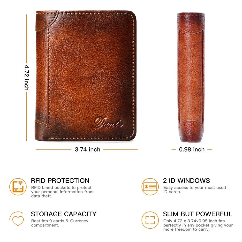 Genuine Leather Wallet for Men – RFID Theft Protection, Retro, Multi-Function with Bill Clips