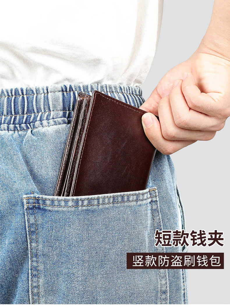 Men's RFID Leather Wallet – Genuine Cowhide, Vintage Design, Horizontal Fold Image