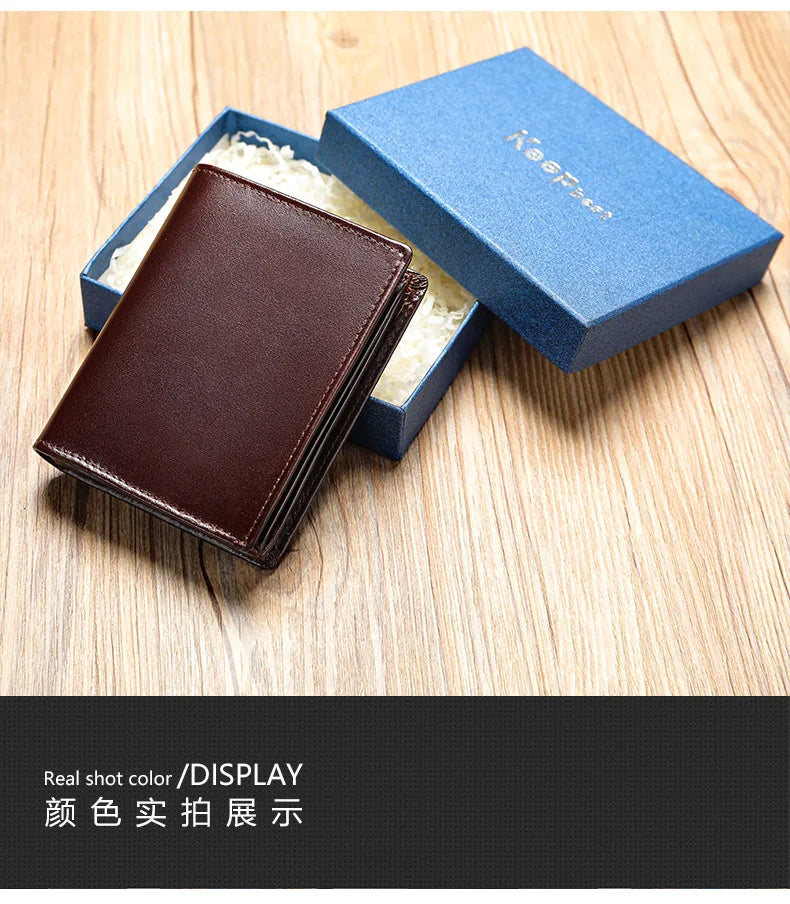 Men's RFID Leather Wallet – Genuine Cowhide, Vintage Design, Horizontal Fold