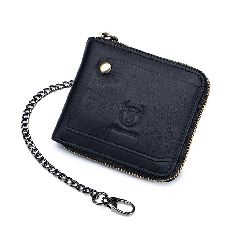 Men's Genuine Leather RFID Wallet with Compact Vintage Zipper Chain Image